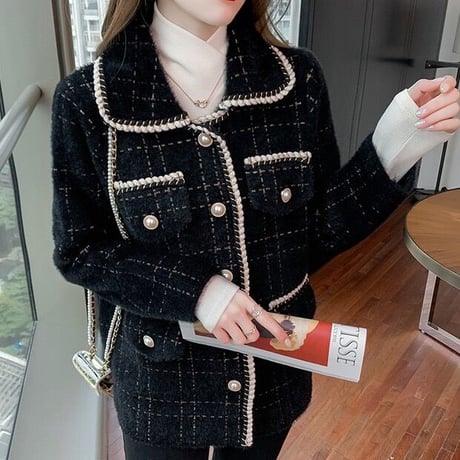 襟付き cardigan