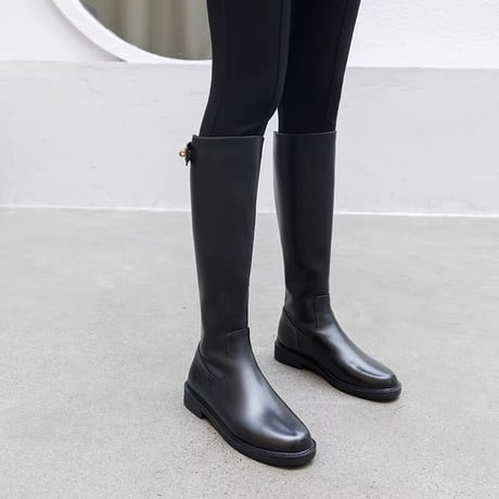 牛革 ゴールドバックル ロングブーツ