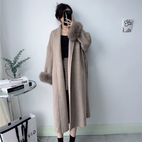 sleeve fox fur long coat