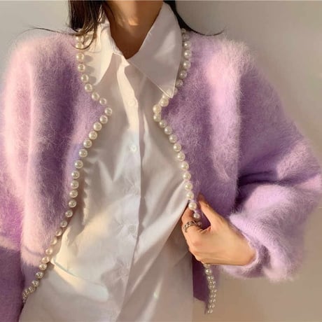 モヘア knit pearl cardigan