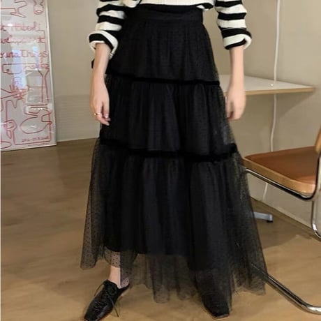 ドットチュールラインスカート