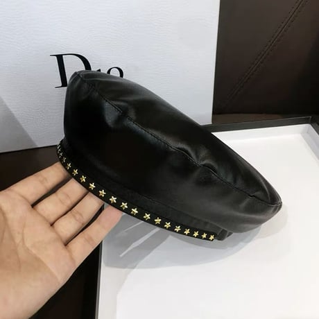 puレザー ベレー帽
