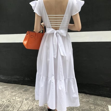 背中あきロングワンピース