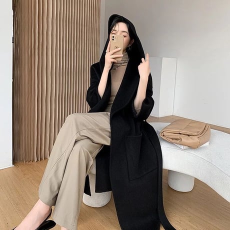 【ウール100%】フード付き long coat