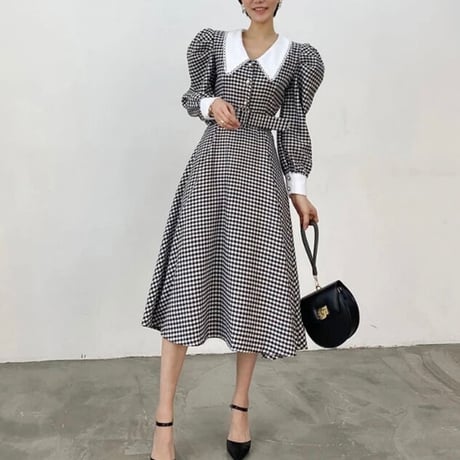 puff sleeve check onepiece