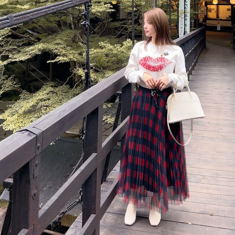 check chiffon skirt