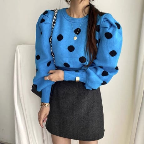 puff sleeve dot knit