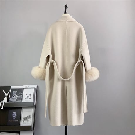 sleeve fox fur long coat