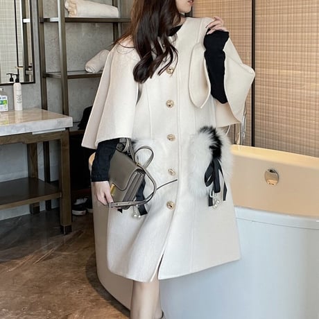 【即納】fox fur cape coat