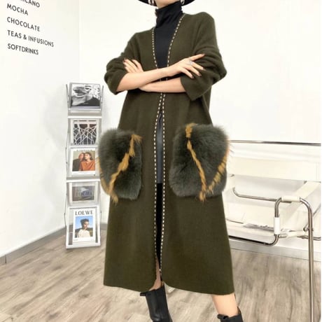 【即納あり】fox fur pocket long cardigan