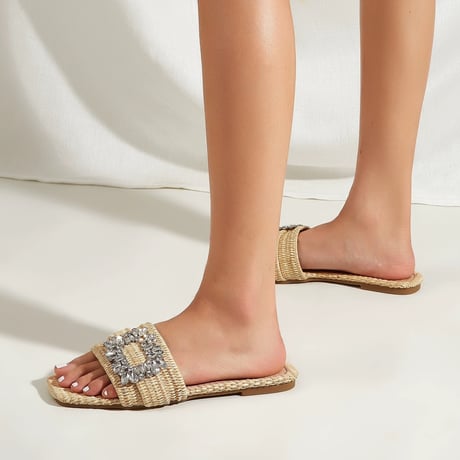bijou straw flat sandal