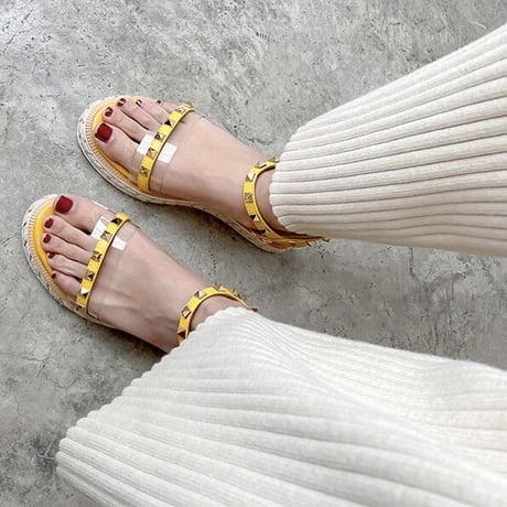 【即納あり】Genuine leather studs sandals