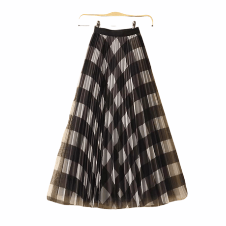 check chiffon skirt