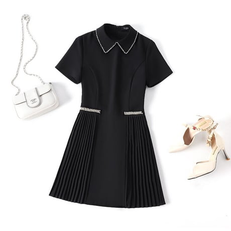 bijou collar side pleats onepiece