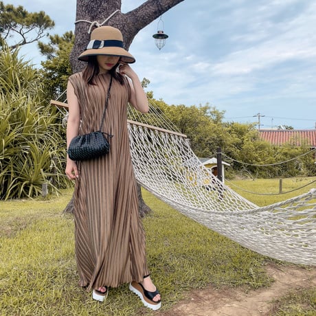 【即納】pleats long onepiece