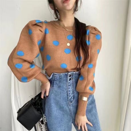 puff sleeve dot knit