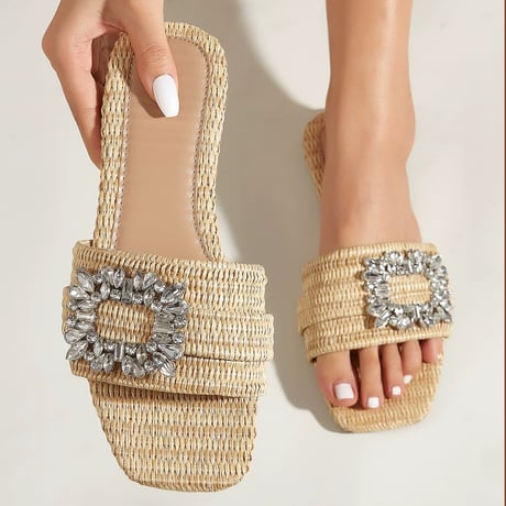 bijou straw flat sandal