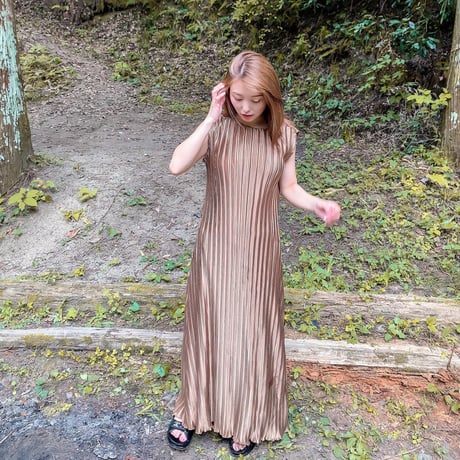 【即納】pleats long onepiece