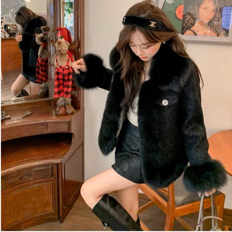 【即納】fur tweed jacket