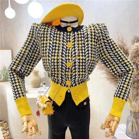 千鳥格子 knit cardigan