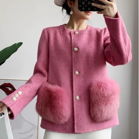 fox fur heart button jacket