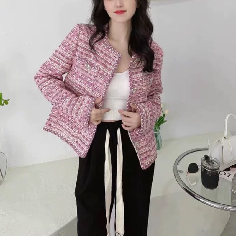 ジャケット・アウター herlipto Grace Tweed Jacket pink petale Grace Tweed Jacket