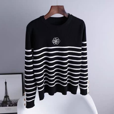 カメリアボタン border knit