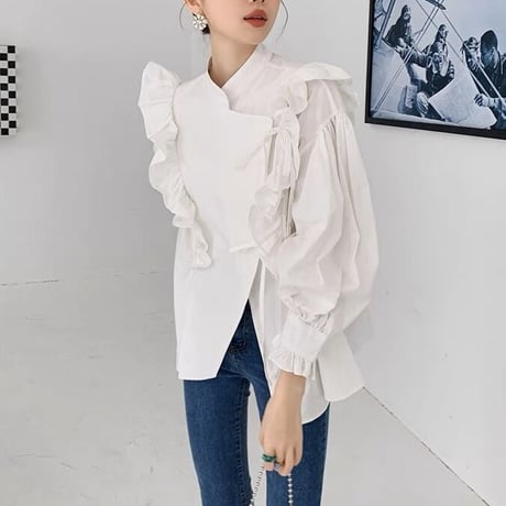 high neck frill blouse