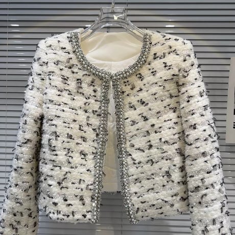 sleeve fur tweed jacket