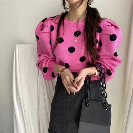 puff sleeve dot knit