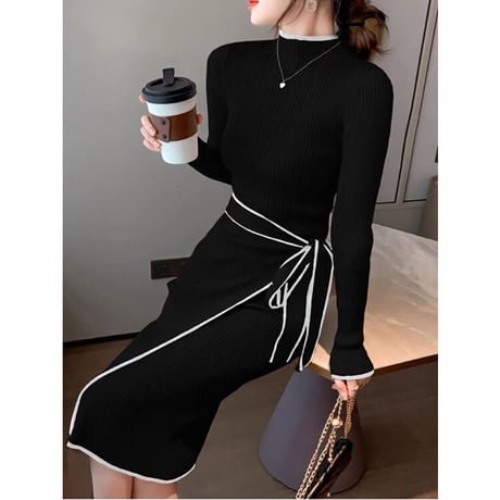 【即納あり】waist ribbon tight onepiece
