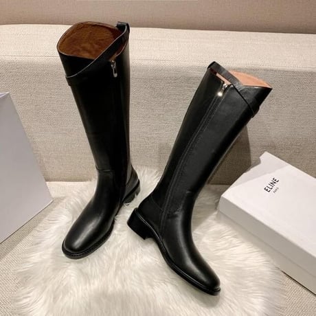 牛革 バックルデザイン ロングブーツ