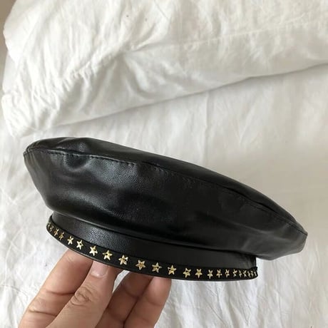 puレザー ベレー帽