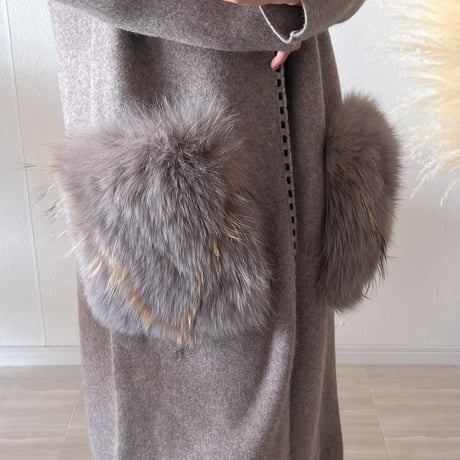【即納あり】fox fur pocket long cardigan