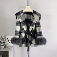 sleeve fox fur check coat