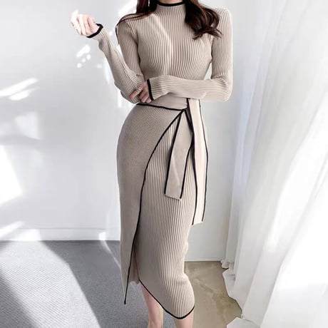 【即納あり】waist ribbon tight onepiece