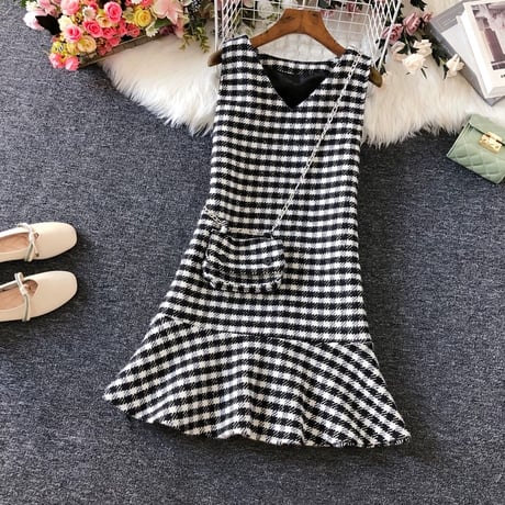check tweed onepiece（mini bag付き）