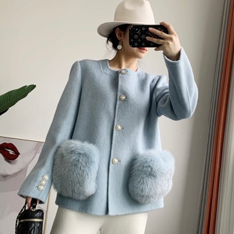 fox fur heart button jacket