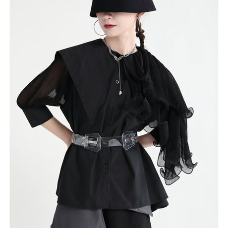 異素材 collar shirt
