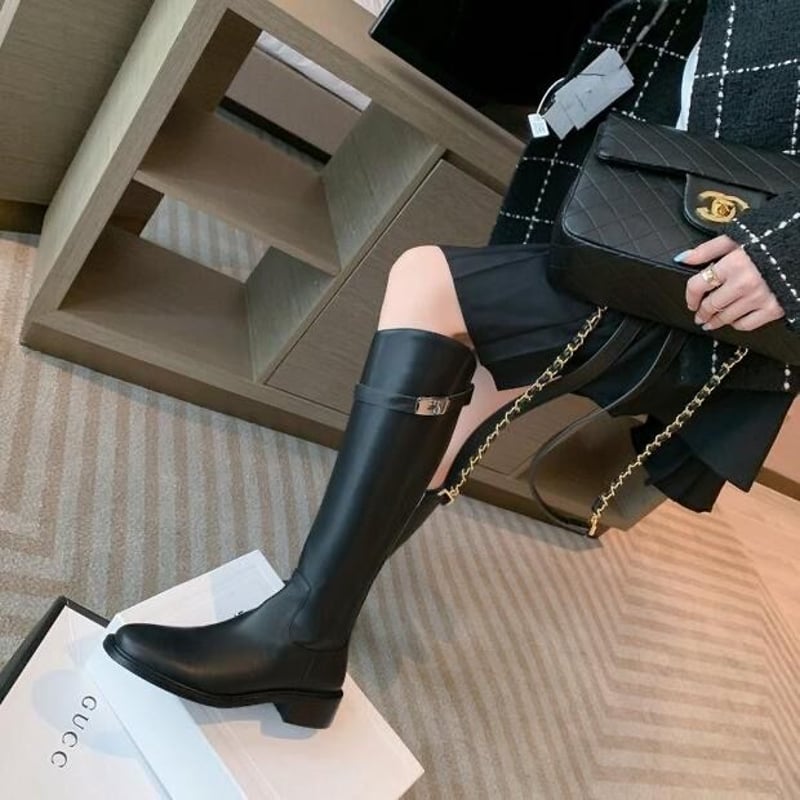 牛革 バックルデザイン ロングブーツ | BrillantSelect Store 牛革 バックルデザイン ロングブーツ | BrillantSelect Store