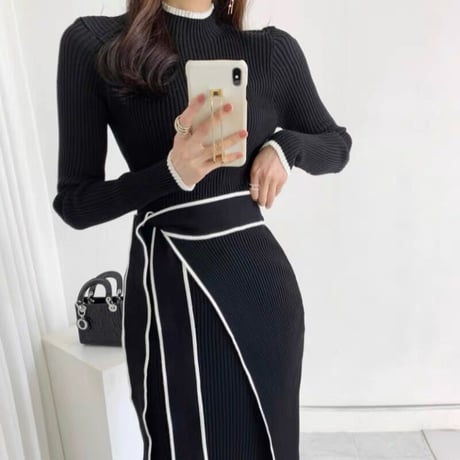 【即納あり】waist ribbon tight onepiece