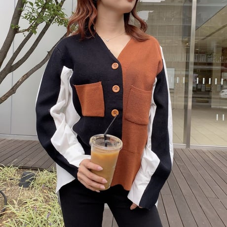【即納】bi-color cardigan