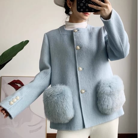 fox fur heart button jacket