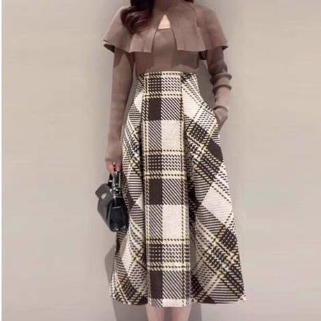 high-waist check skirt