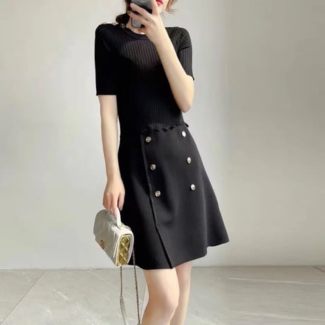 gold button knit onepiece