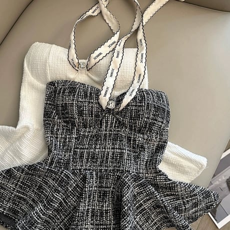 ribbon tweed peplum tops