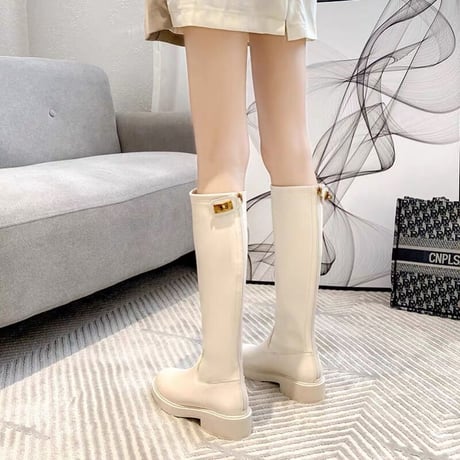 gold buckle long boots 4cm