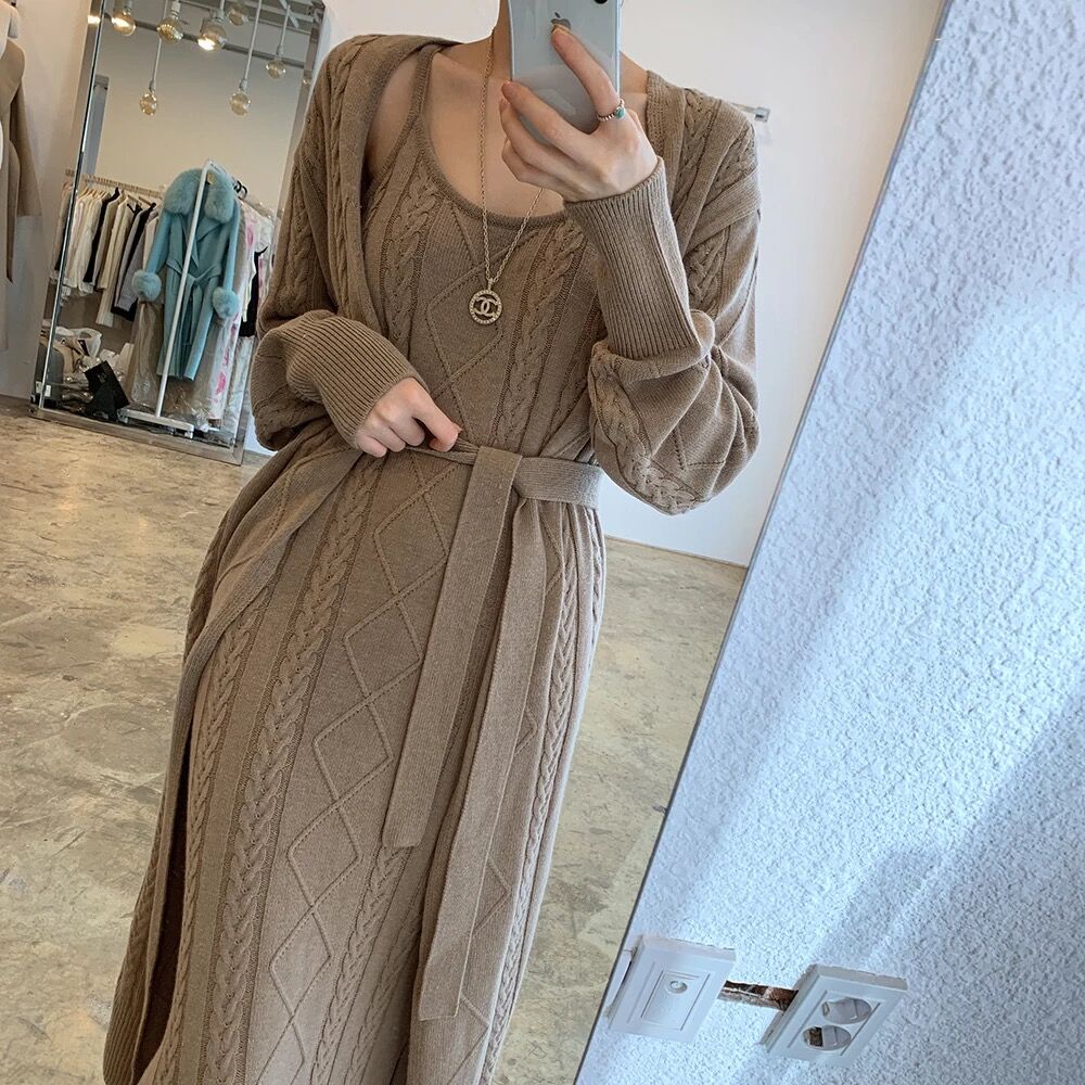 lumignon ニットワンピース＋カーディガンセット CASA FLINE ワンピース カーディガンセットニットキャミドレス