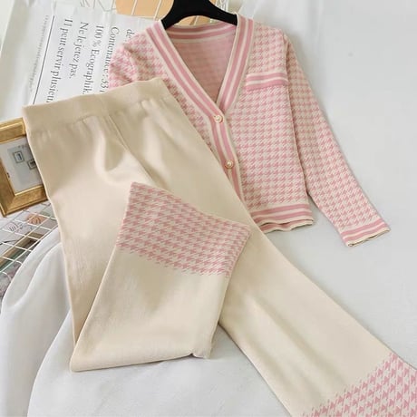 千鳥格子 knit setup