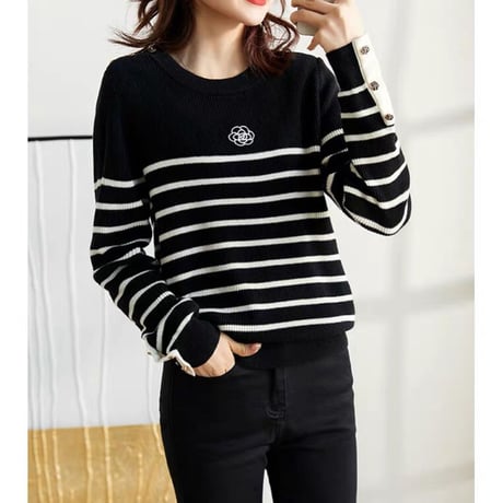 カメリアボタン border knit